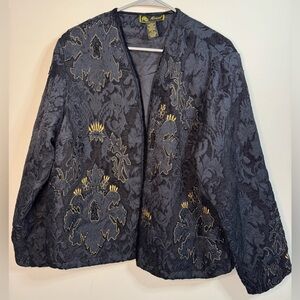 Vintage Mirasol Artsy Black Brocade Bead Silk Blend Cardigan Jacket XL